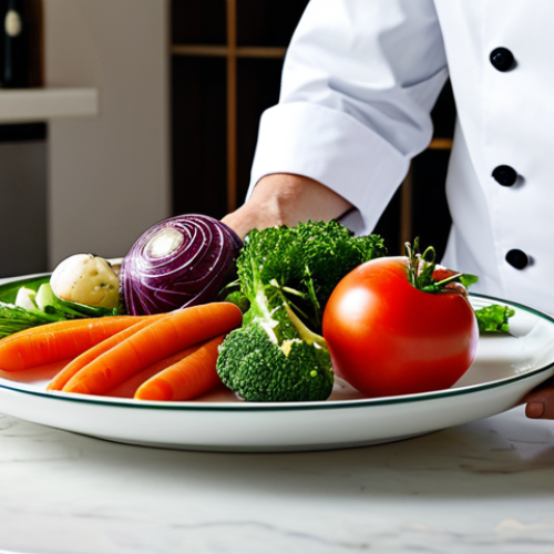 **

"A professional chef, fully clothed in a pristine white uniform, carefully arranging locally sourced, seasonal vegetables on a beautiful ceramic plate, perfect anatomy, correct proportions, natural pose, safe for work, appropriate content, professional food photography, modest presentation, family-friendly restaurant setting, soft lighting, high quality."

**