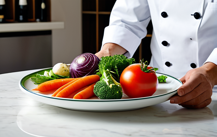 **

"A professional chef, fully clothed in a pristine white uniform, carefully arranging locally sourced, seasonal vegetables on a beautiful ceramic plate, perfect anatomy, correct proportions, natural pose, safe for work, appropriate content, professional food photography, modest presentation, family-friendly restaurant setting, soft lighting, high quality."

**