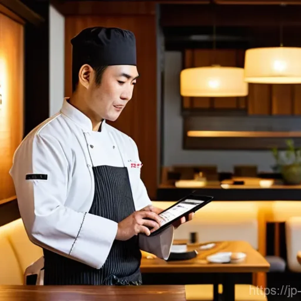 전통음식조리사 업무에서 필수 컴퓨터 스킬 - **A Modern Japanese Chef Managing Online Reservations**
    A skilled and friendly Japanese chef, in...