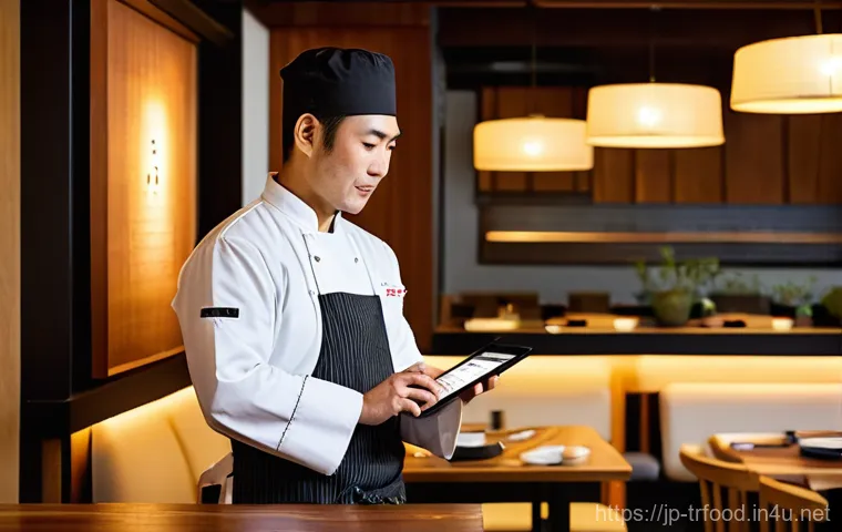 전통음식조리사 업무에서 필수 컴퓨터 스킬 - **A Modern Japanese Chef Managing Online Reservations**
    A skilled and friendly Japanese chef, in...
